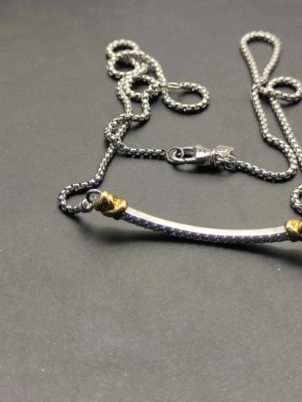 David Yurman Two-Tone Diamond Curved Bar Necklace in Silver and Gold